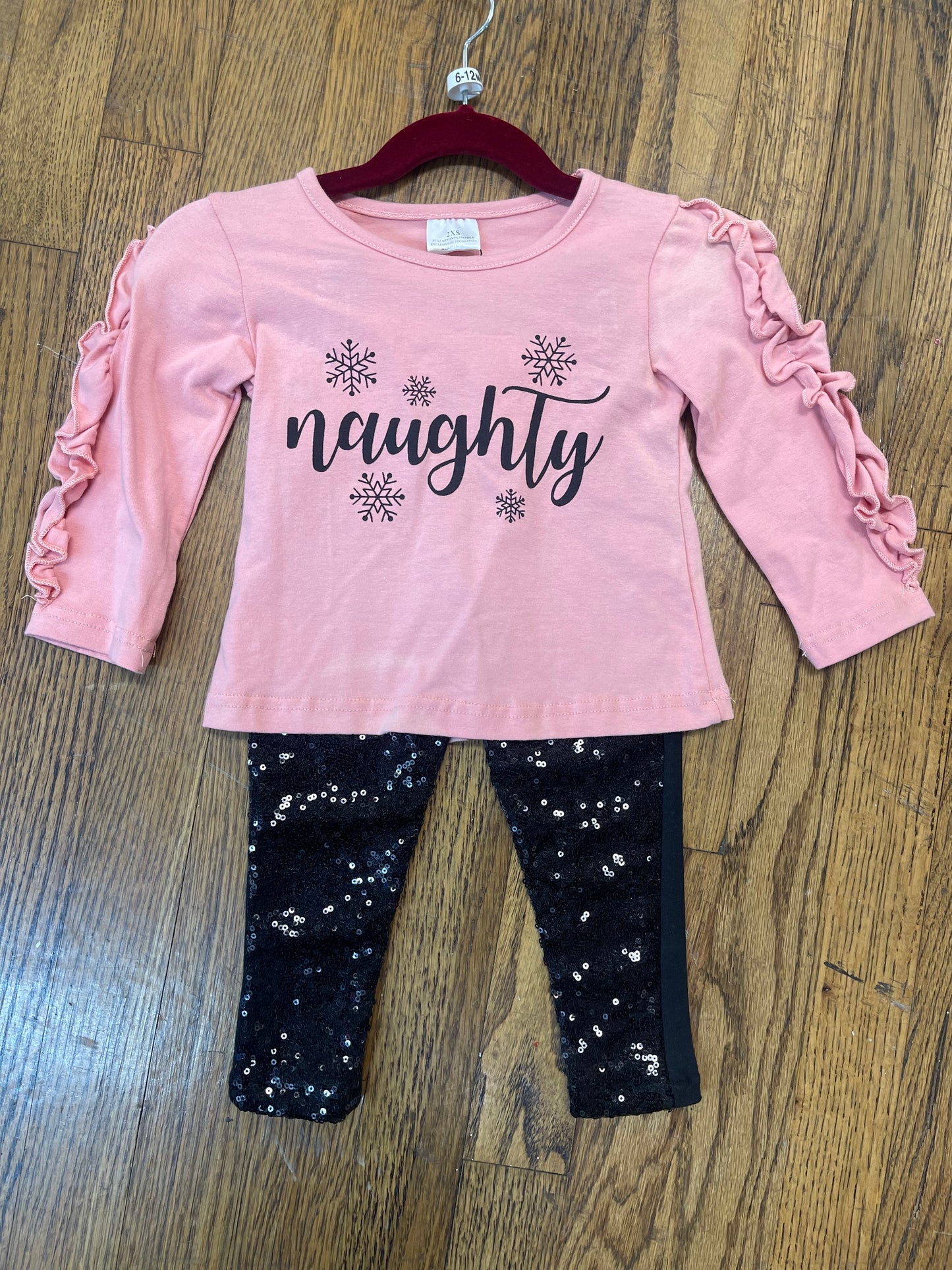 Long Ruffle Sleeve Naughty Shirt w/ Sparkle Pants Christmas