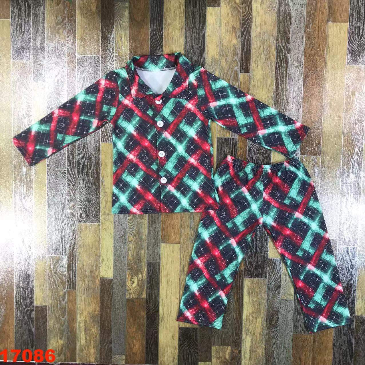 Green and Red Sparkle Plaid PJs Christmas