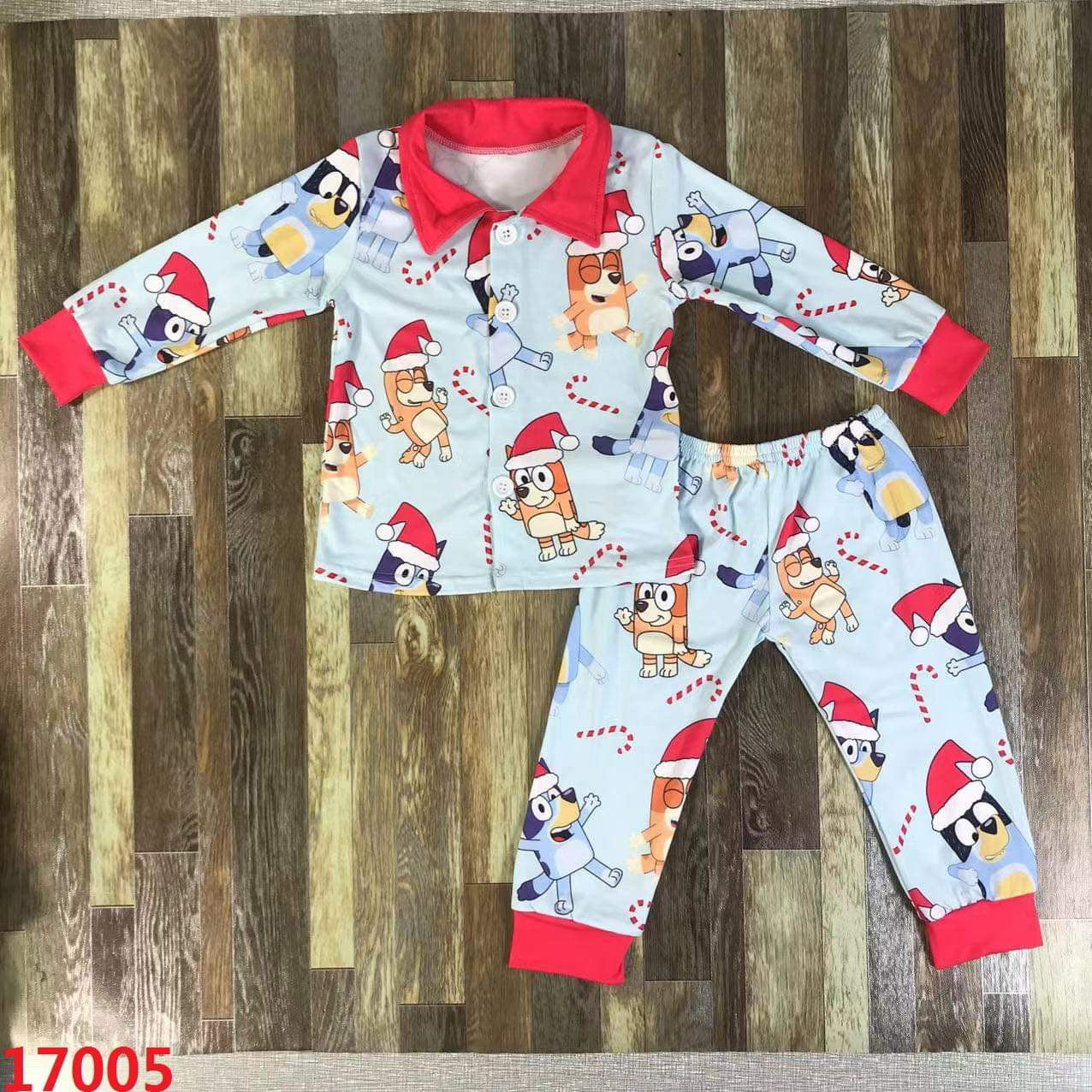 Christmas Blue and Red Button Up Bluey PJs