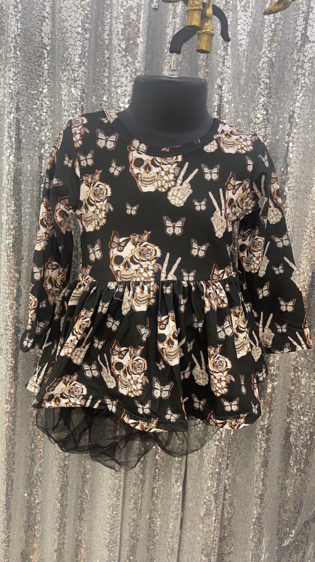 Long Sleeve Skull and Butterflies Bummie Set Halloween