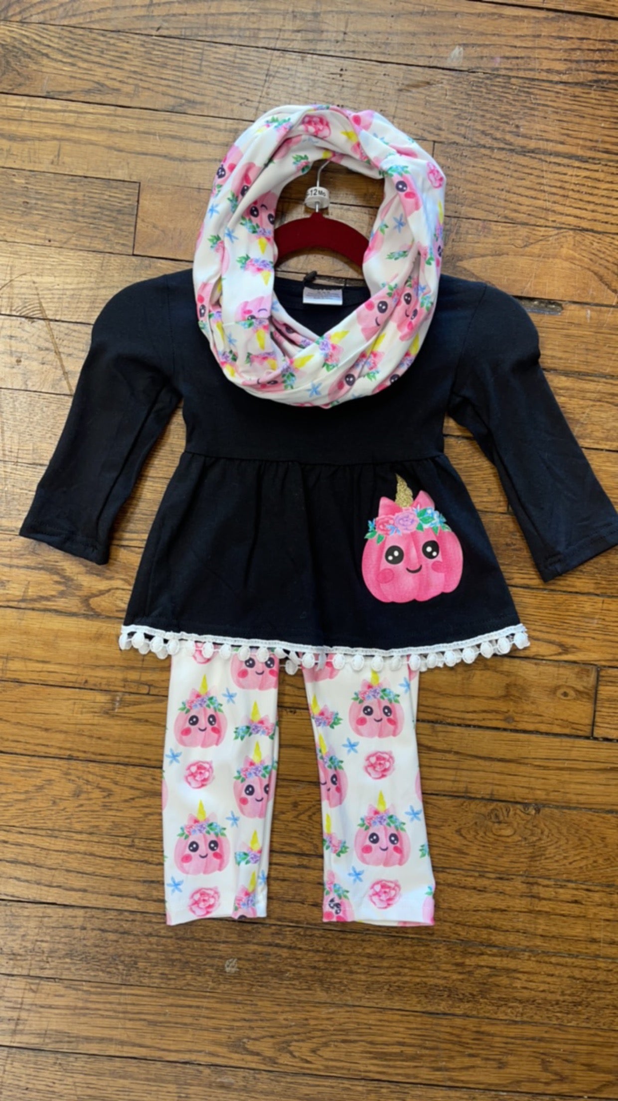 Pink Unicorn Pumpkin Long Sleeve Pants Set w/ Matching Scarf Halloween/Thanksgiving