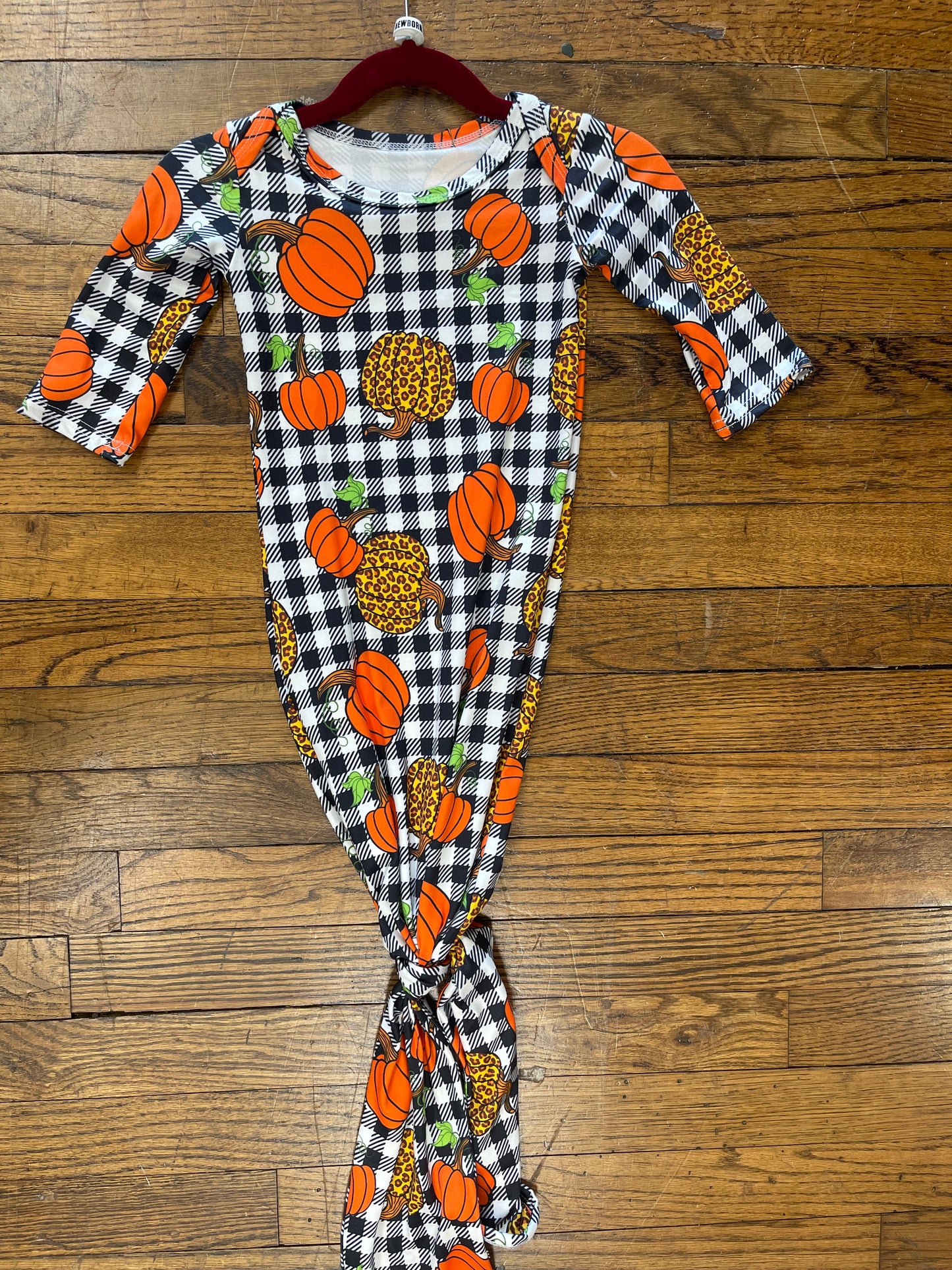 Long Sleeve Black and White Checkered Pumpkin Sleep Sack Halloween/Thanksgiving