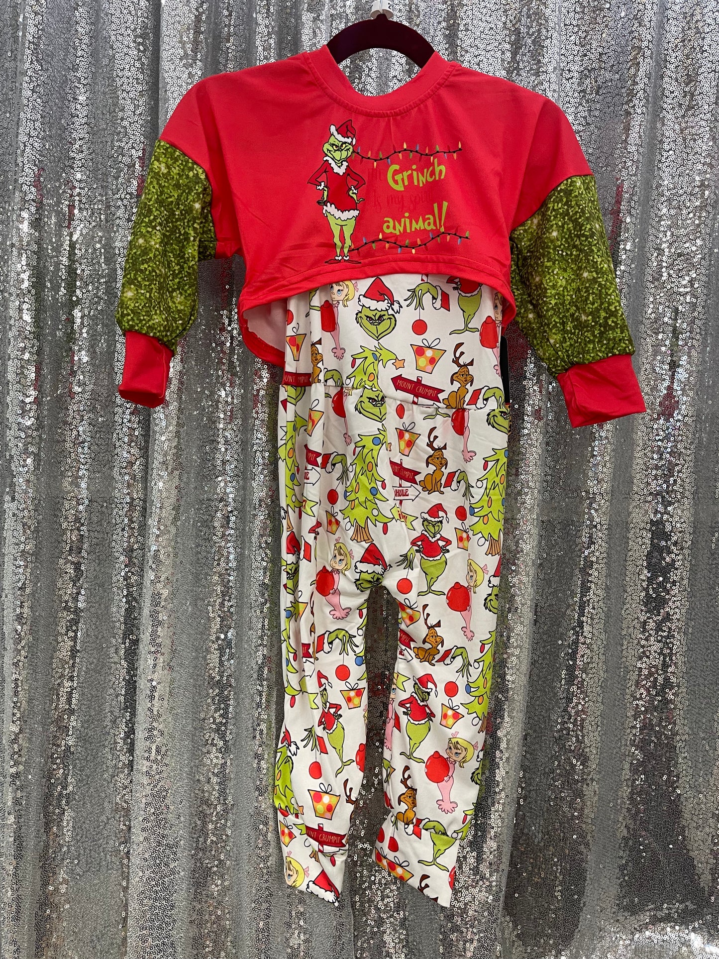 The Grinch is my Spirit Animal Tank Top Romper w/ Cropped Sweater Christmas