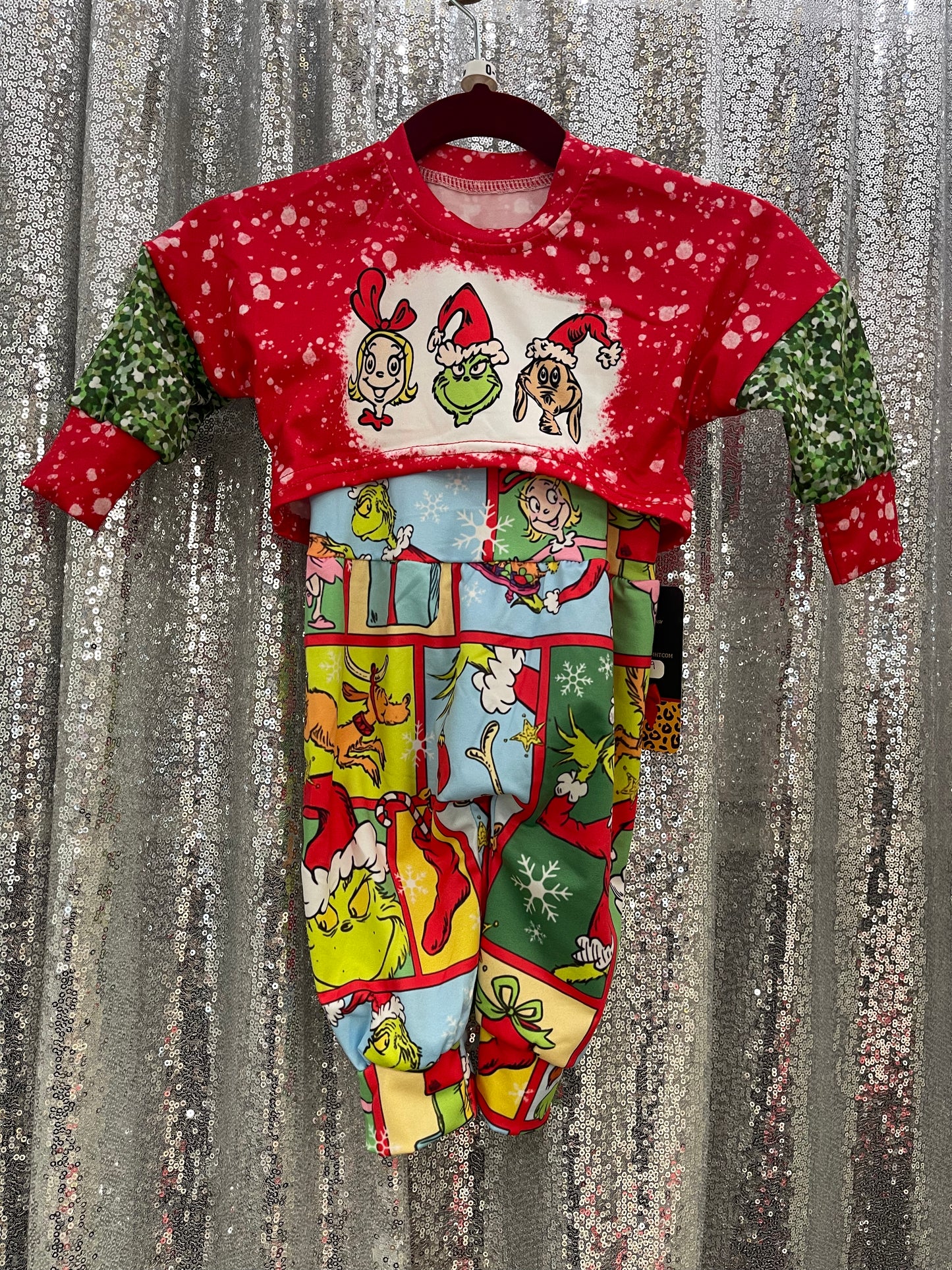 Grinch Tank Top Romper w/ Cropped Sweater Christmas