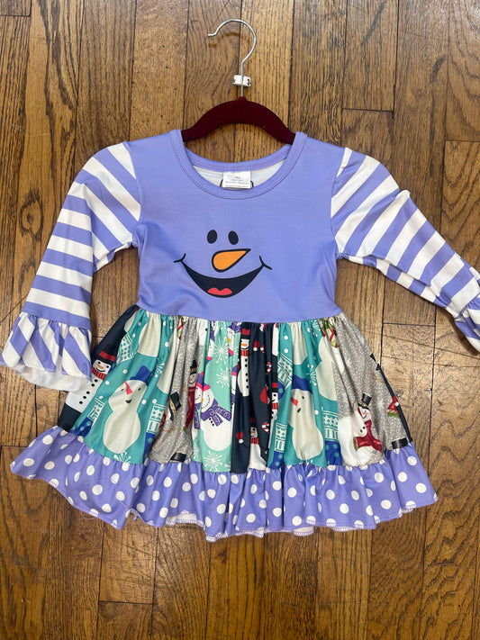 Purple Snowman Christmas Twirl Dress