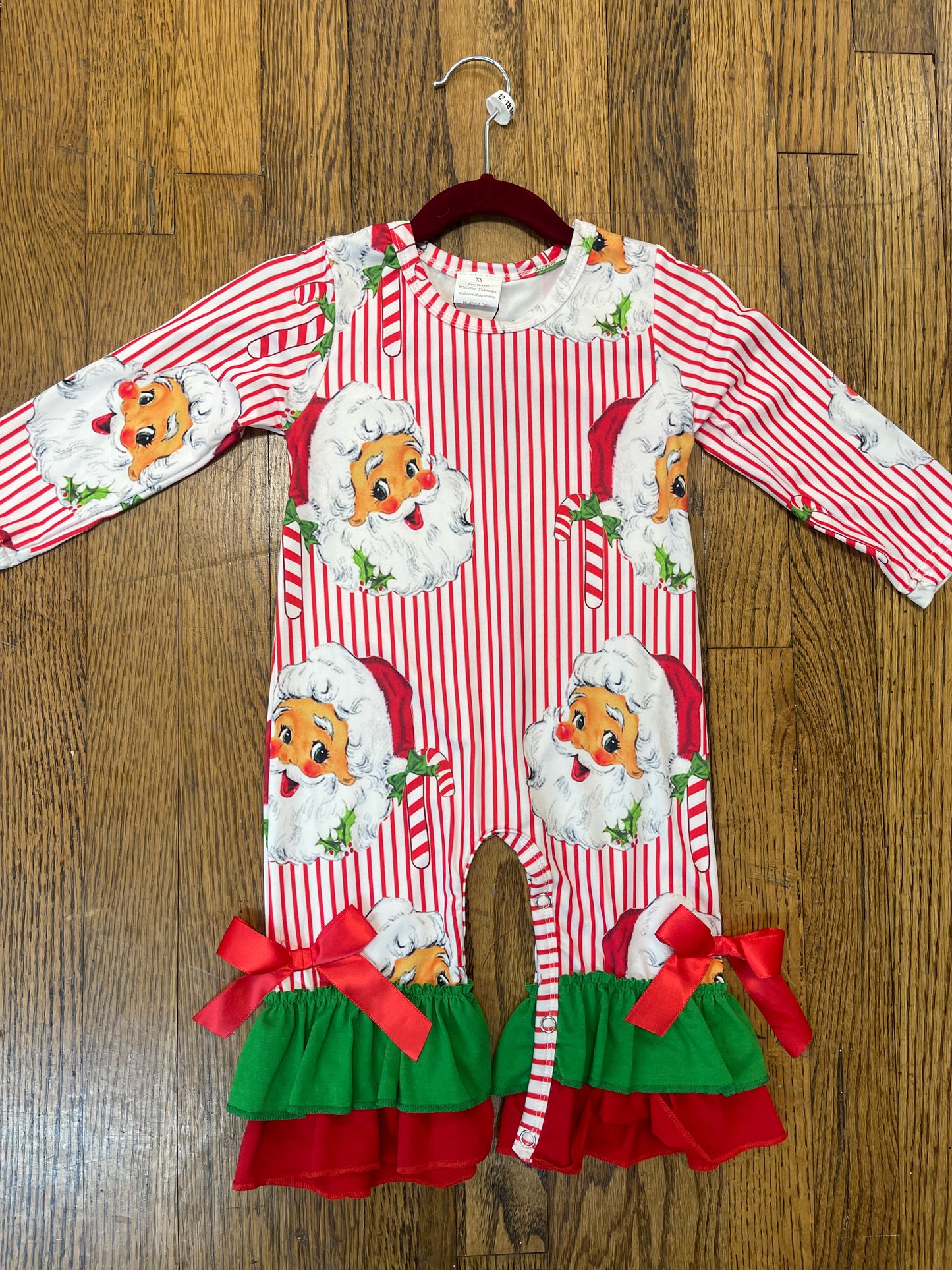 Candy Cane Pin Striped Santa Onesie/Romper