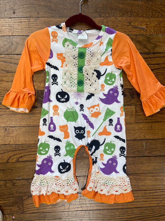 Long Sleeve Ruffled Halloween Themed Romper/Onesie