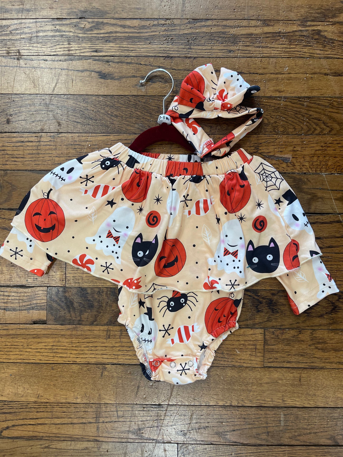 Long Sleeve Happy Halloween Onesie w/ Matching Headband