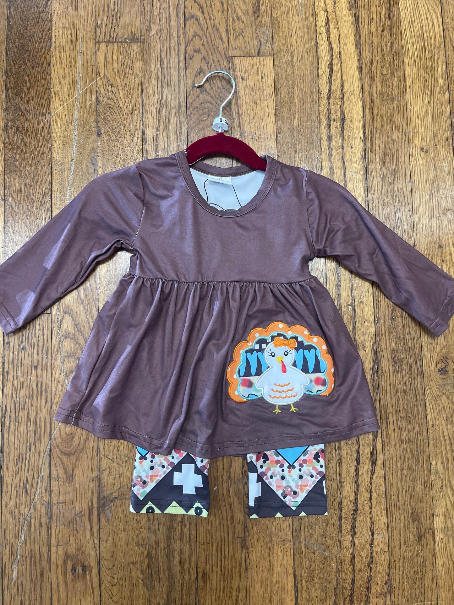 Brown Long Sleeve Thanksgiving Turkey Pants Set