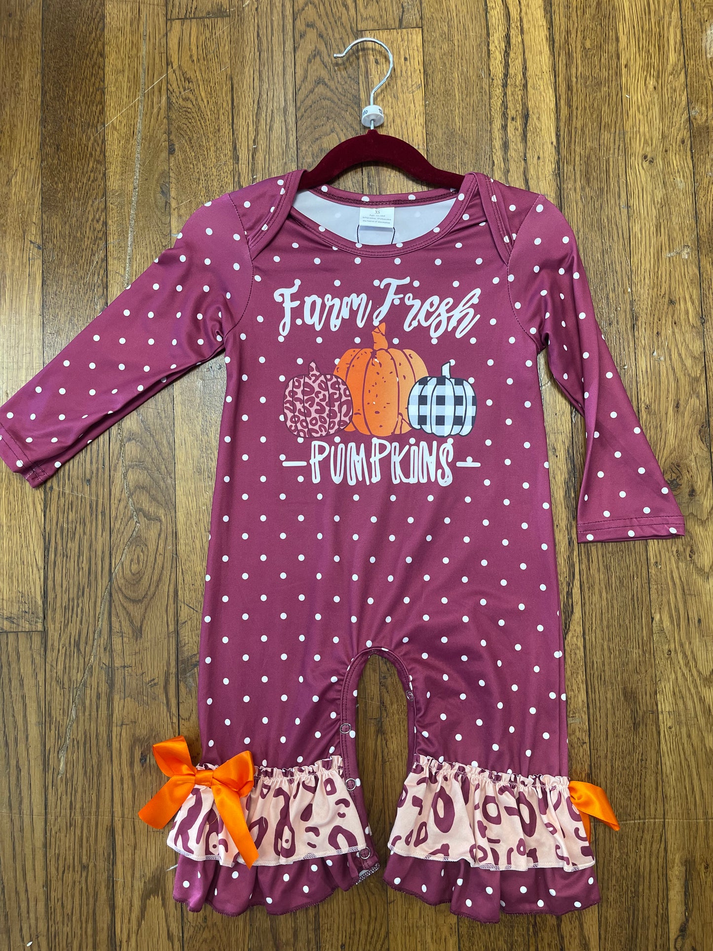 Farm Fresh Pumpkins Long Sleeve Polkadot Romper/Onesie