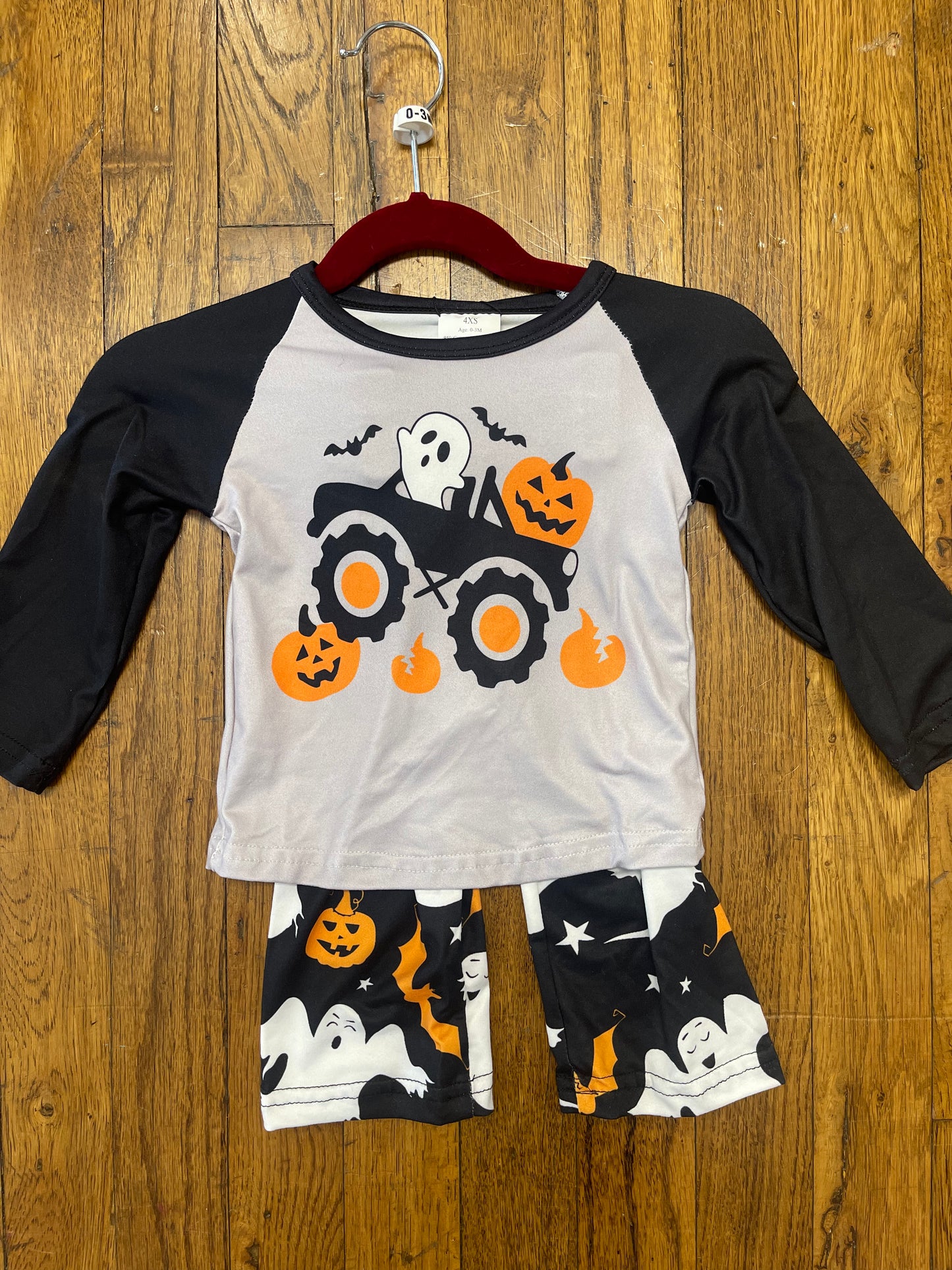 Long Sleeve Raglan Halloween Monster Truck Pants Set