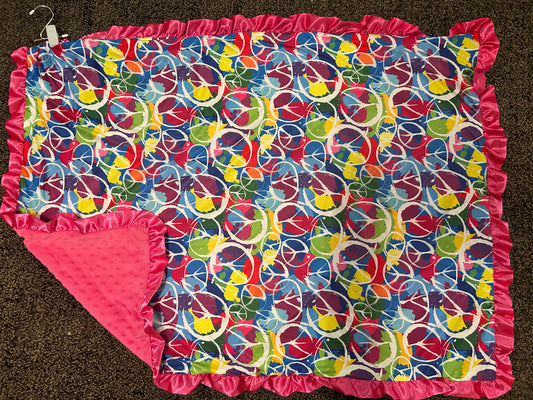 Ruffle Edged Peace Sign Splatter Paint Minky Blanket