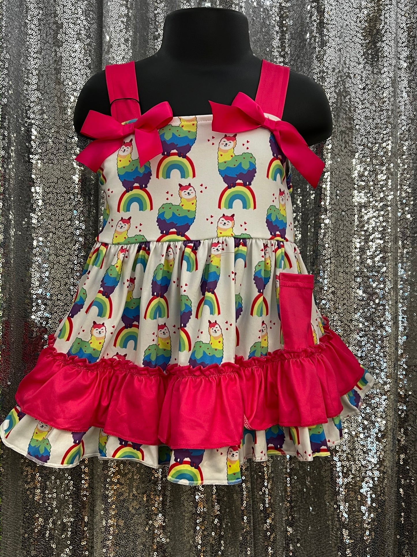 Rainbow Llama Tank Dress with Ruffle Bloomers