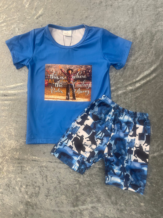 Cowboy Rides Away (blue) Shorts Set