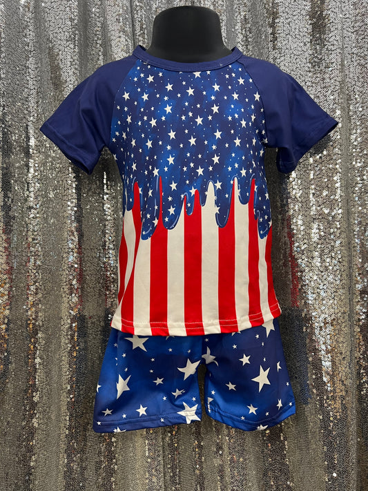 Stars and Stripes Drip Shorts Set