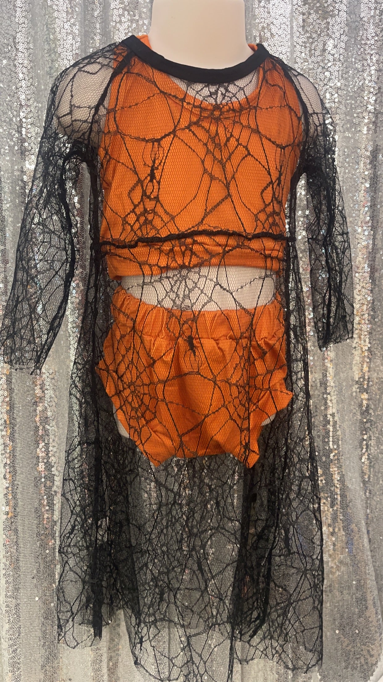 Orange Two Piece Bummie Set w/ See Through Spiderweb Shaw