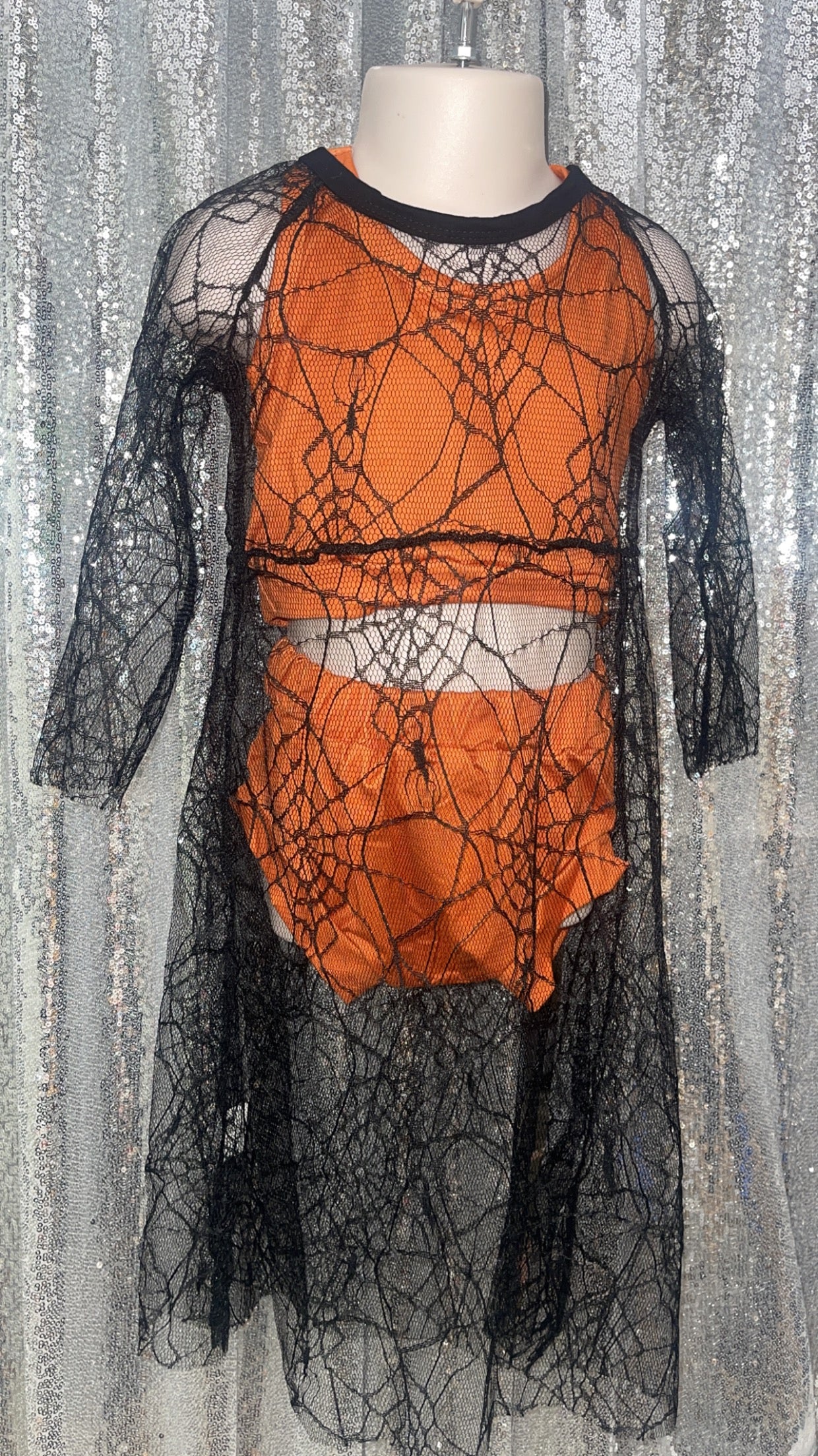 Orange Two Piece Bummie Set w/ See Through Spiderweb Shaw