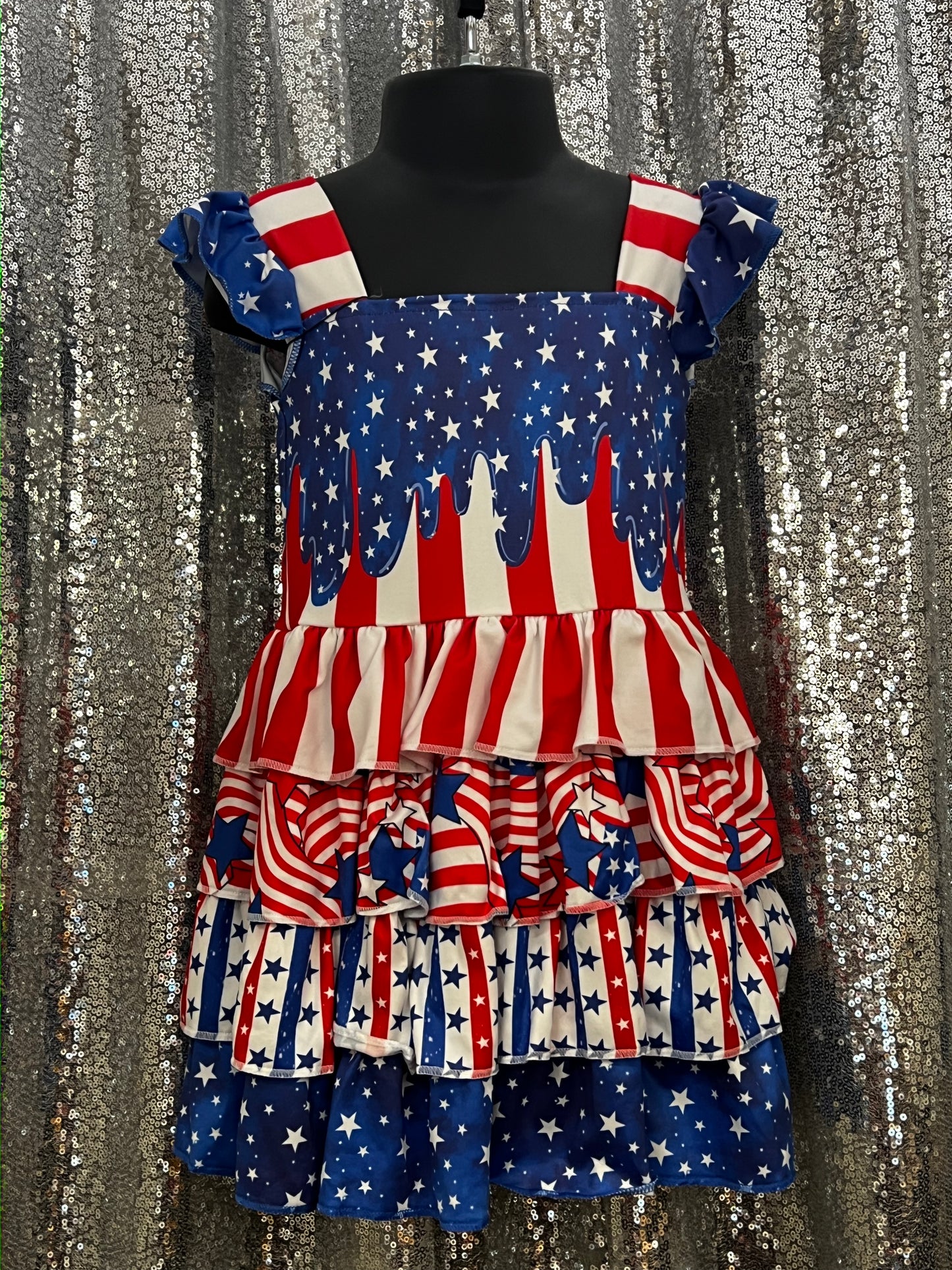 Stars and Stripes Ruffle Drip Dress