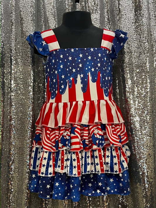 Stars and Stripes Ruffle Drip Dress