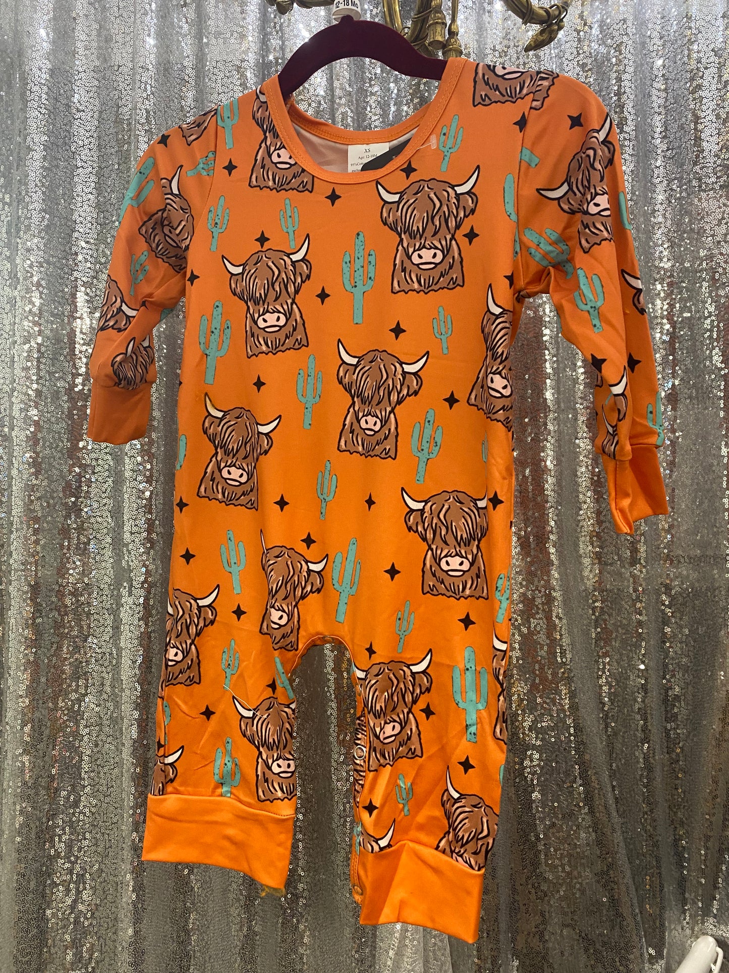 Orange Buffalo Cactus Long Sleeve Onesie