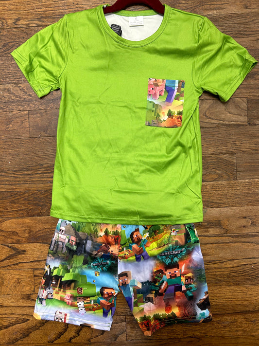 Short-sleeve Green "Minecraft" Shorts Set