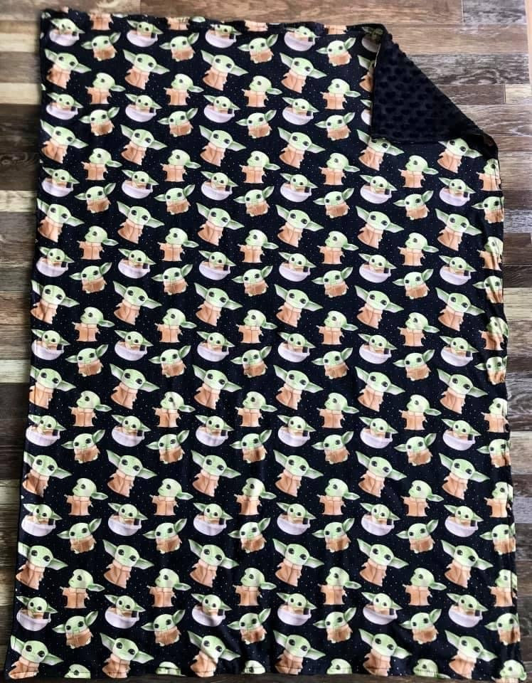 Black Baby Yoda Grogu Minky Blanket