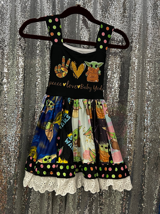 Peace, Love, and Baby Yoda Twirl Dress