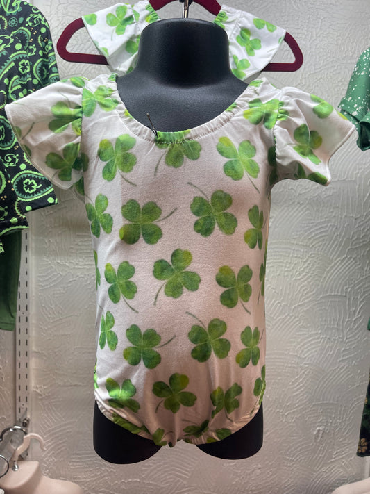 White St Patrick's Day Onesie w/ Clovers