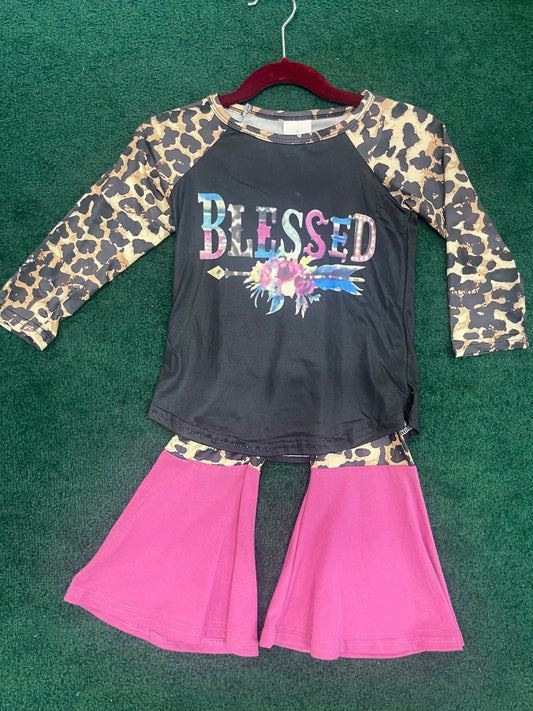 Blessed Floral Long Sleeve Raglan with Leopard Belles