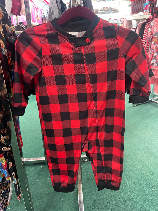 Infant Red Buffalo Plaid Zip Up PJs