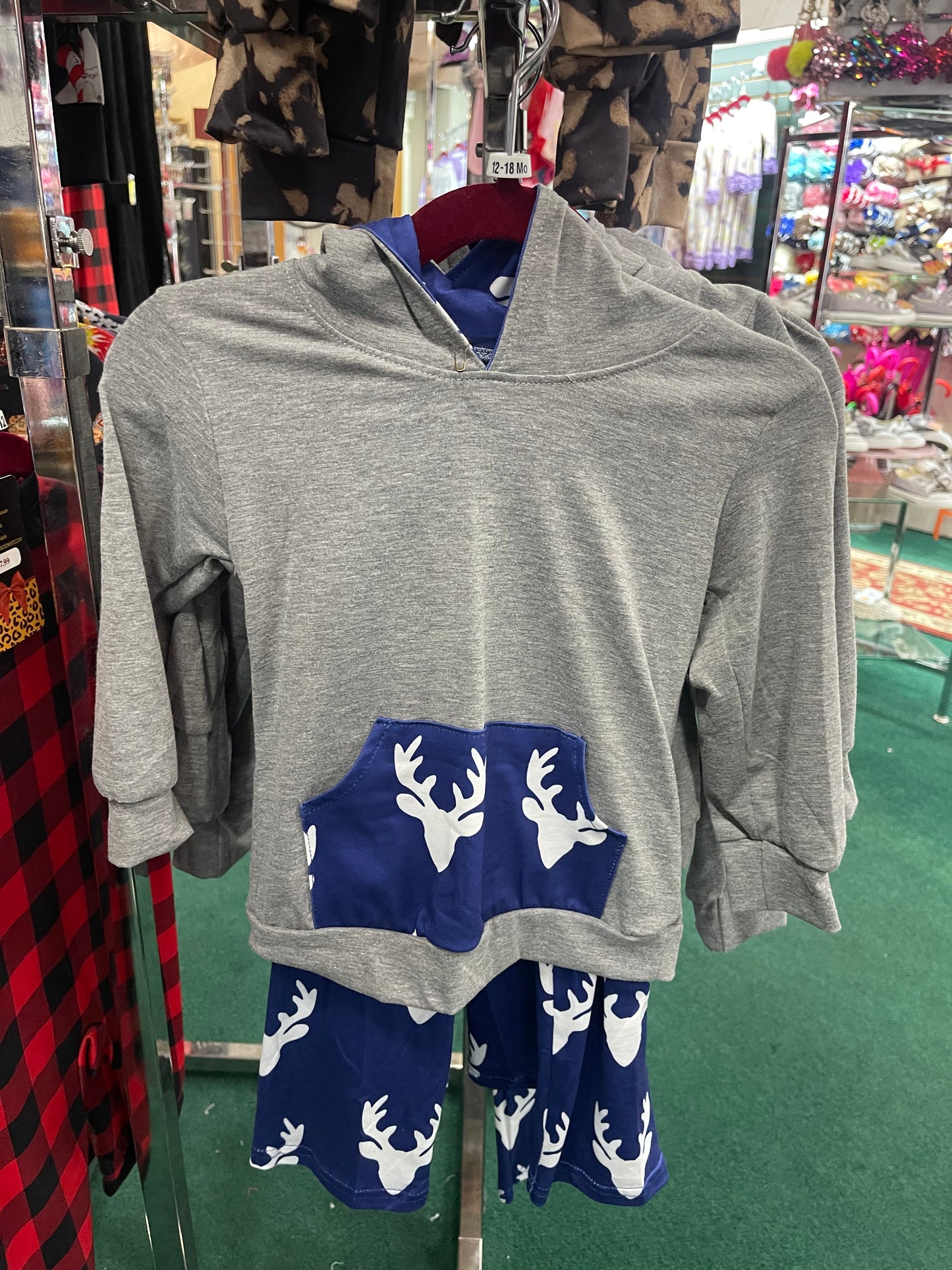 Grey & Blue Deer Boys Long Sleeve Hooded Set