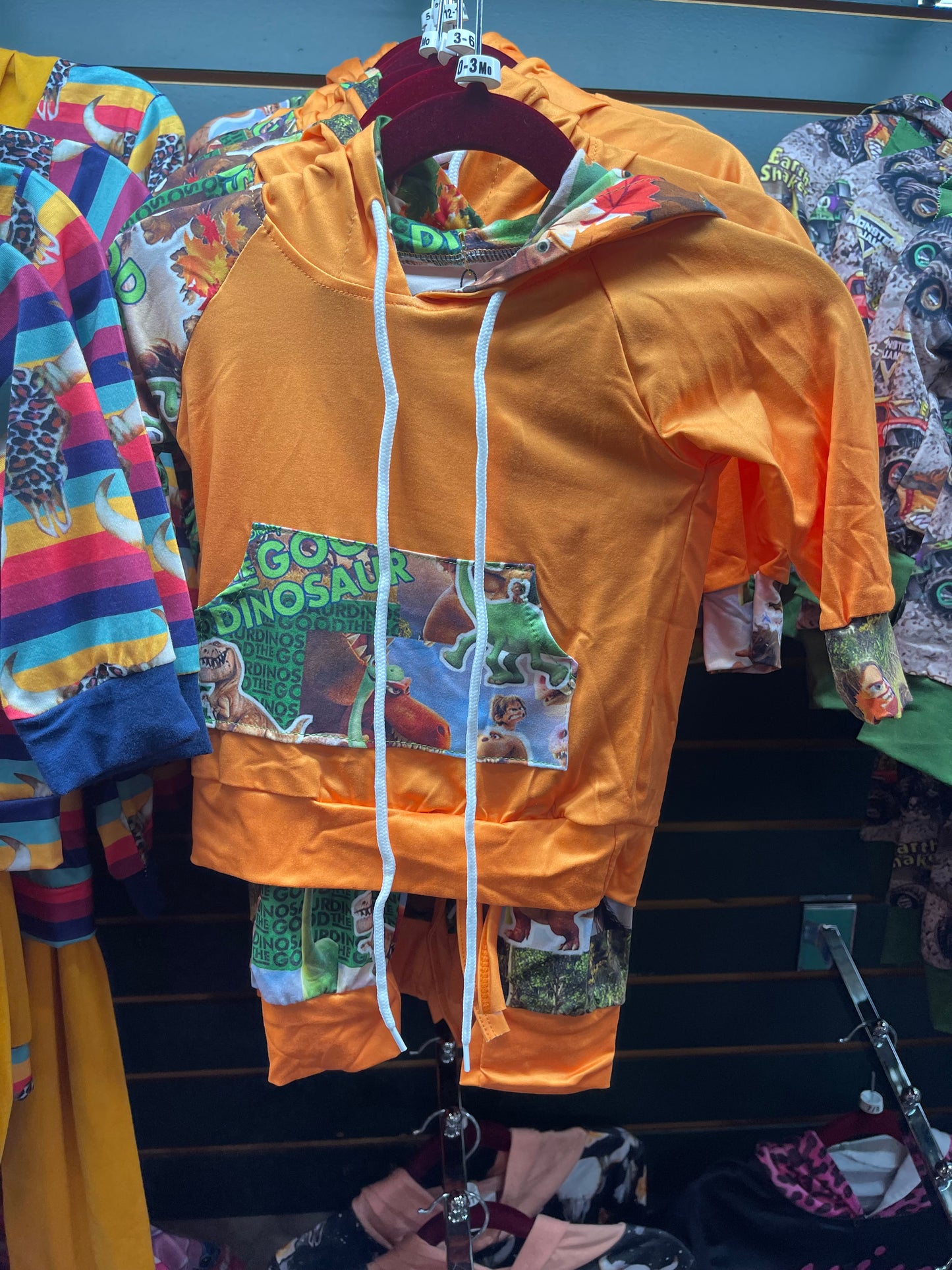 Orange Good Dinosaur Hooded Pant Set