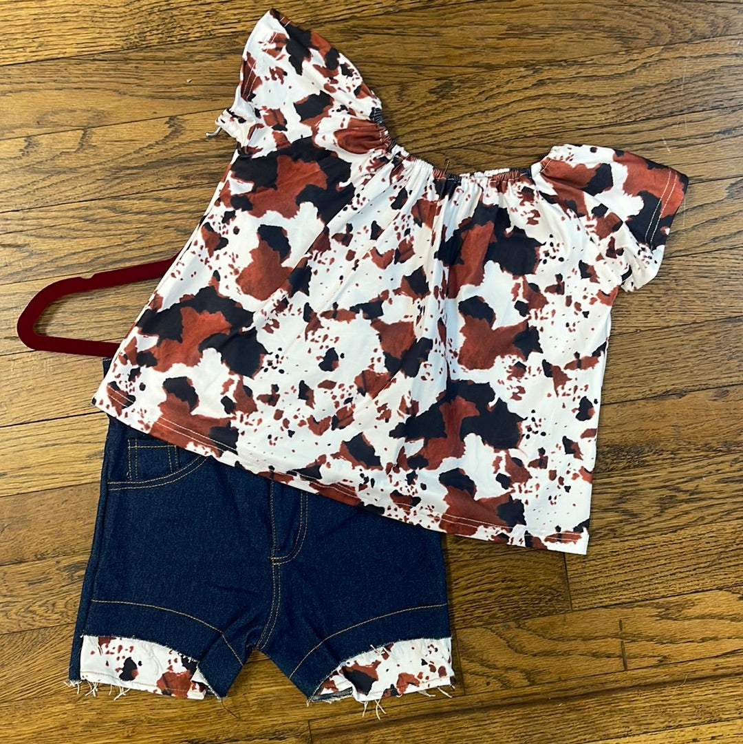 Cow Print Jean Shorts Set