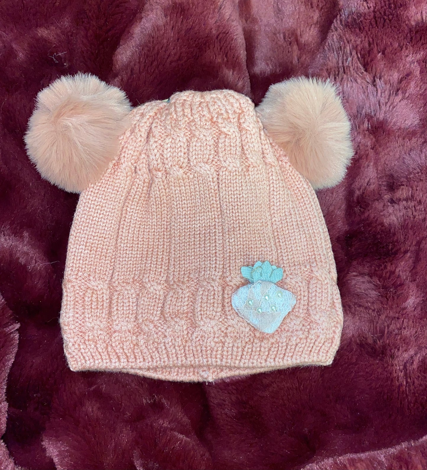 Girls Fur Lined Pom Pom Beanie