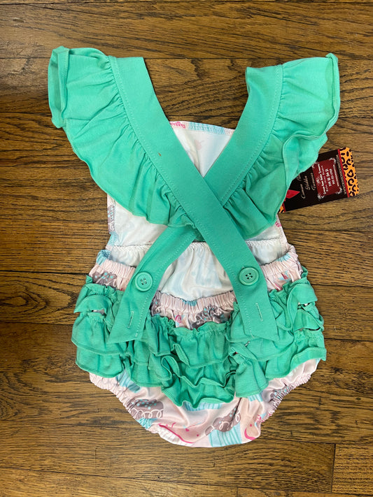 Green Cupcake cross back Onesie with Ruffle Butt