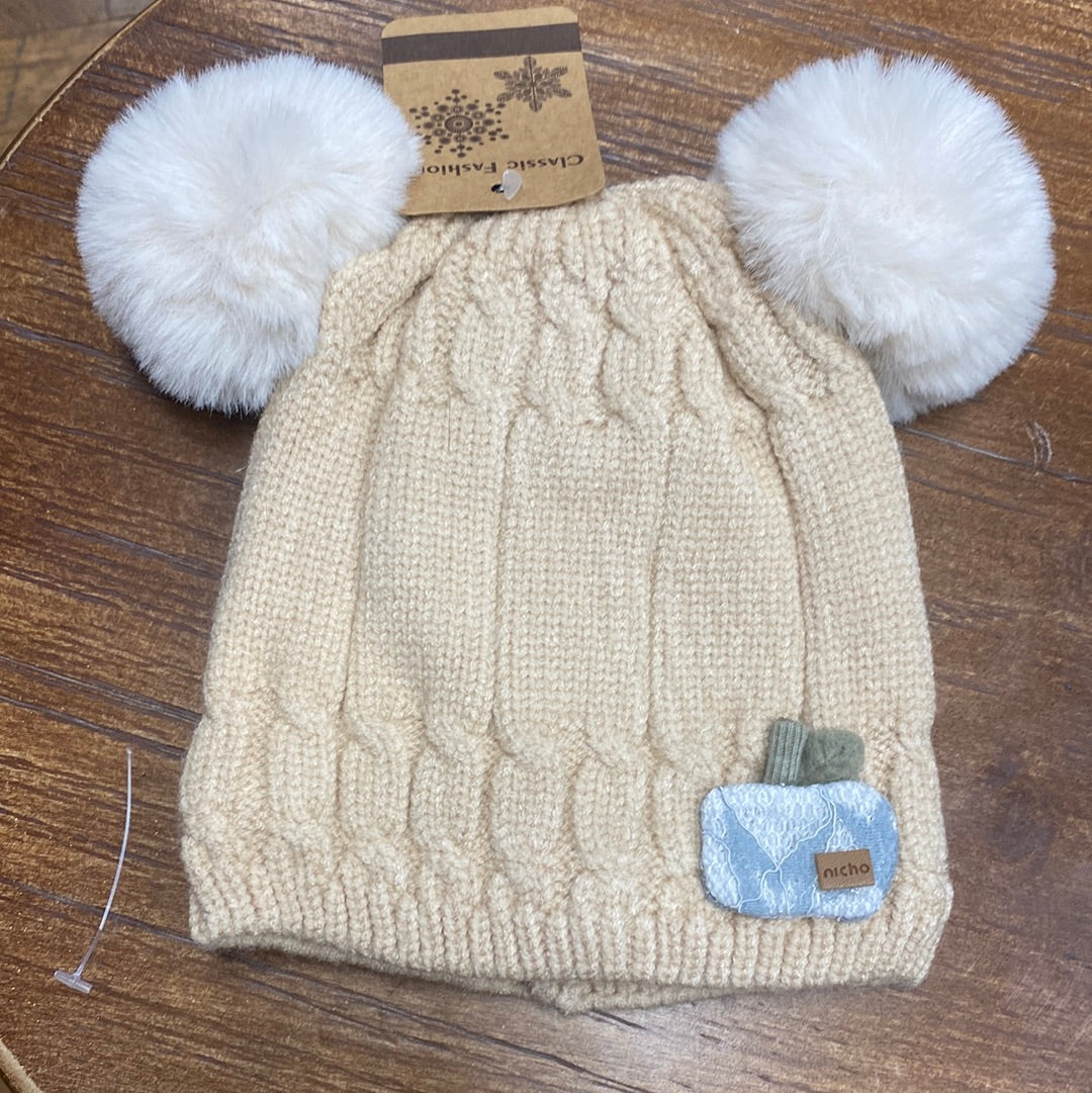 Girls Fur Lined Pom Pom Beanie