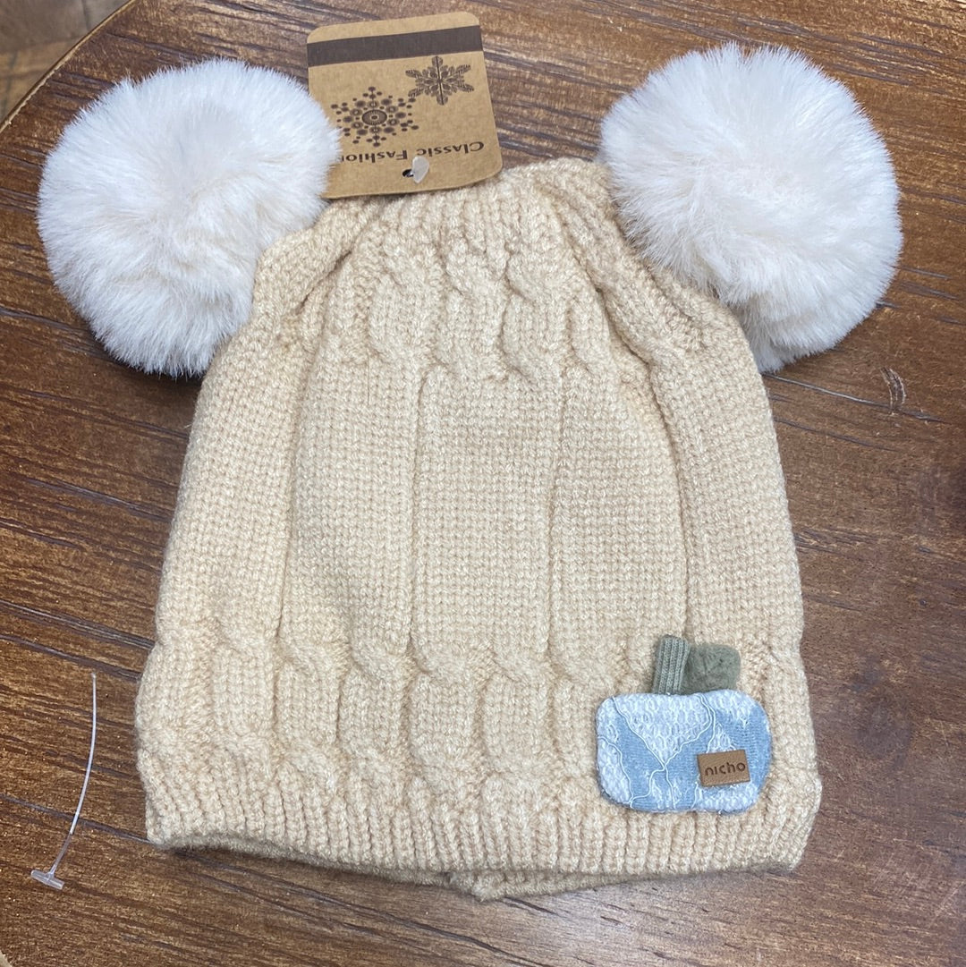 Girls Fur Lined Pom Pom Beanie