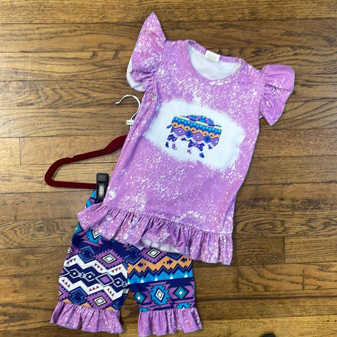 Purple Buffalo Shorts Set